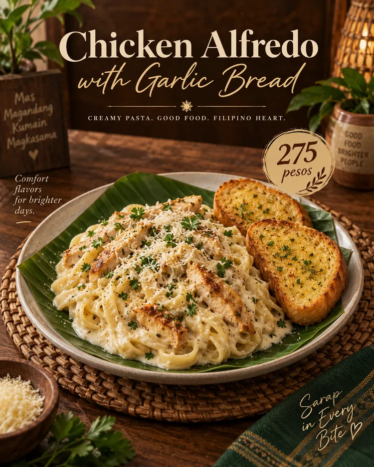 Chicken Alfredo with Garlic Bread
