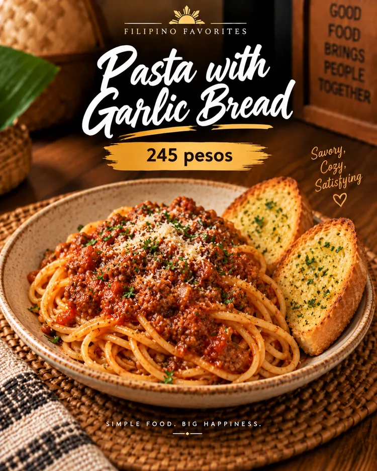 Pasta with Garlic Bread